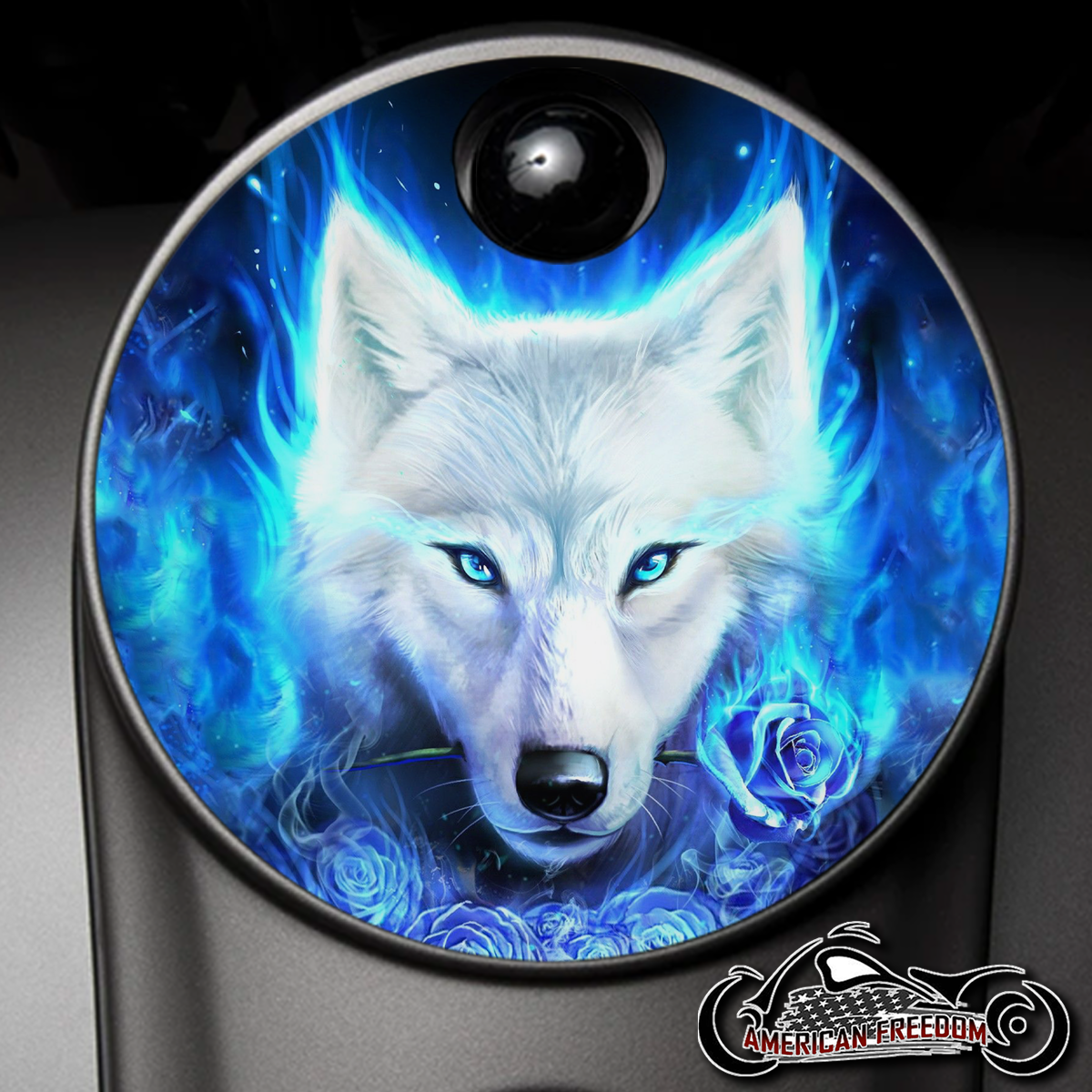Custom Fuel Door - Blue Rose Wolf